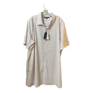 Perry Ellis Stretch Button Front Shirt XXL White Blue Red Dot NWT Cotton Blend